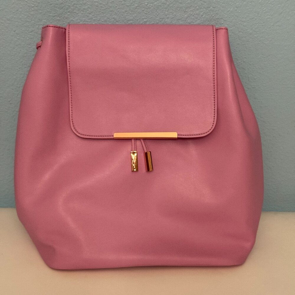 Faux Pink Leather Backpack Purse Knapsack Laptop Bag Adjustable Straps NOATD
